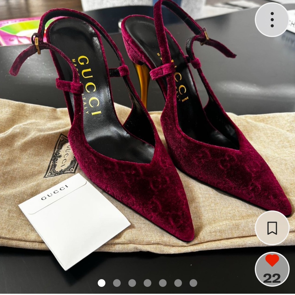 Brand New Gucci Red Velvet Slingback Pumps 7.5 with box/ tags. Never worn.